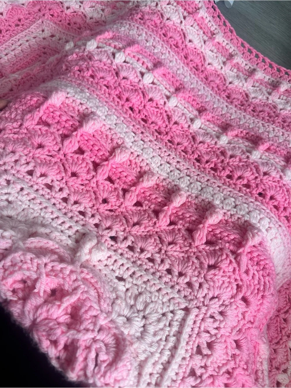 Handmade Crochet Square Blanket in Pink Ombre